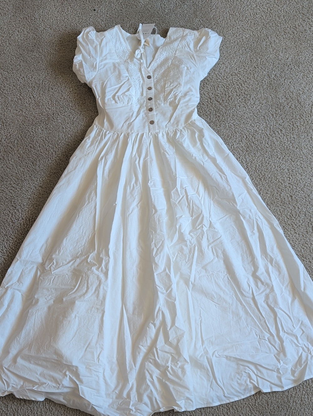 White Button-Front Short Sleeve Maxi Dress